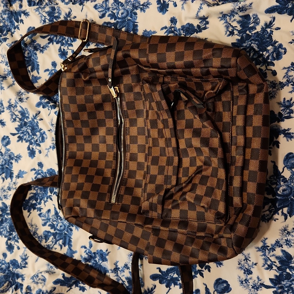 Checkered Backpack Faux Leather